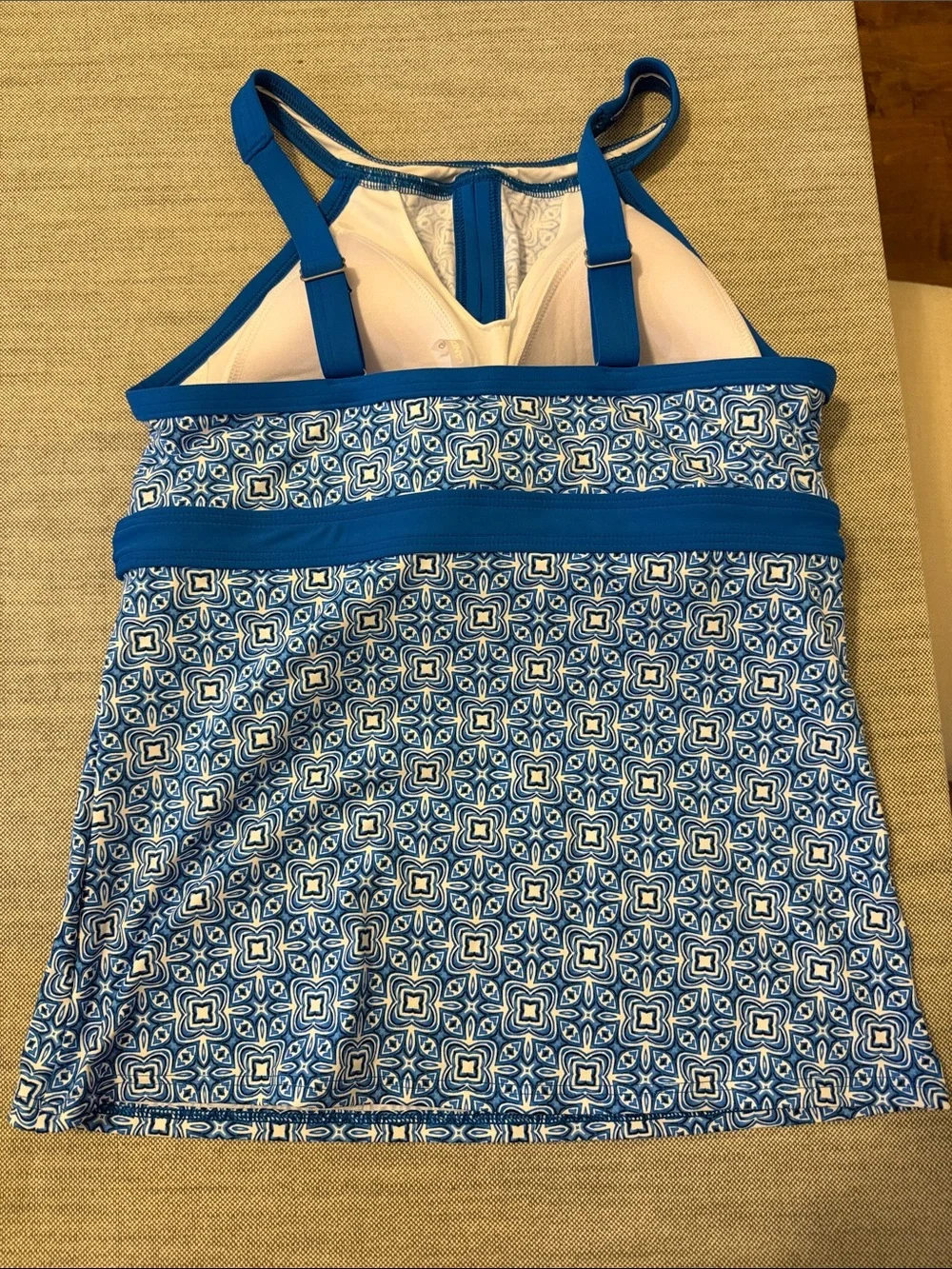 Lands' End Blue Patterned Tank with Built-In Shelf Bra